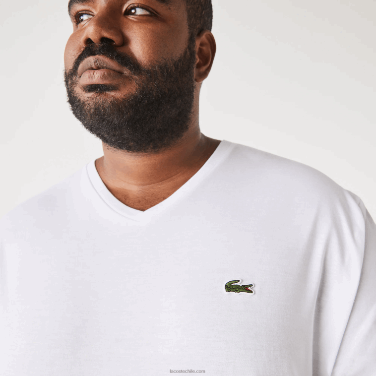 hombres Lacoste blanco 001 polo de algodón con cuello de pico de canalé regular fit (talla grande) N6XZ2707