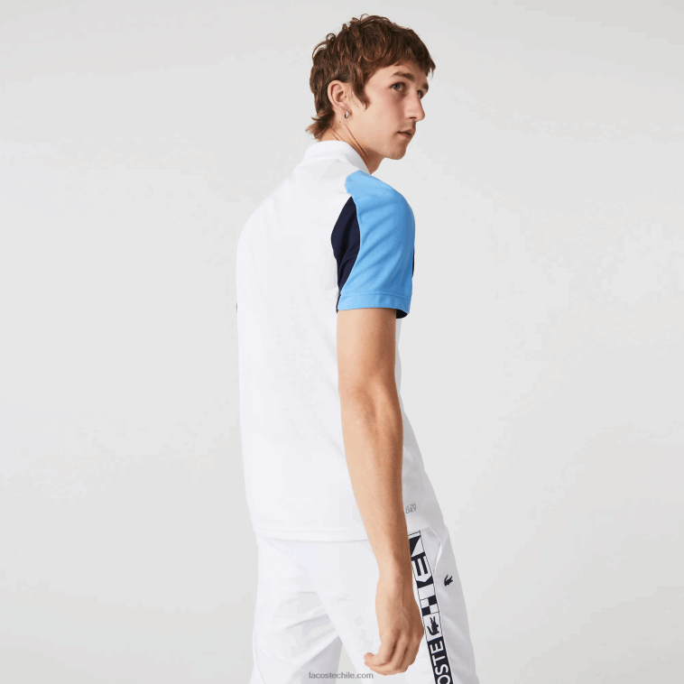 hombres Lacoste blanco azul marino 5yp Polo deportivo de tenis de piqué resistente a las carreras de ajuste regular N6XZ2556