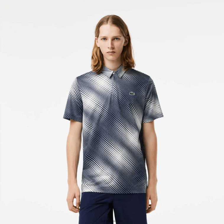 hombres Lacoste blanco azul marino ev0 polo de poliéster reciclado con estampado de golf N6XZ2151