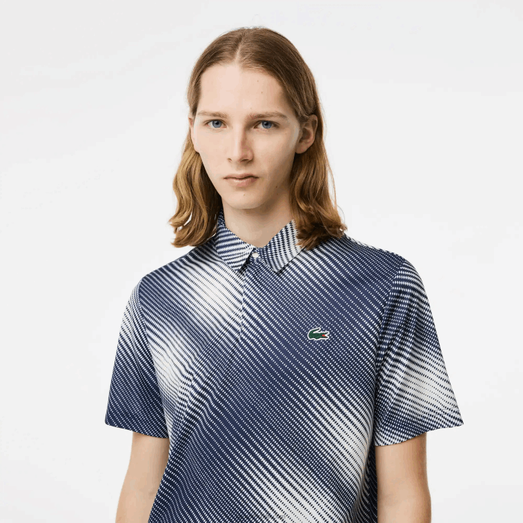 hombres Lacoste blanco azul marino ev0 polo de poliéster reciclado con estampado de golf N6XZ2151
