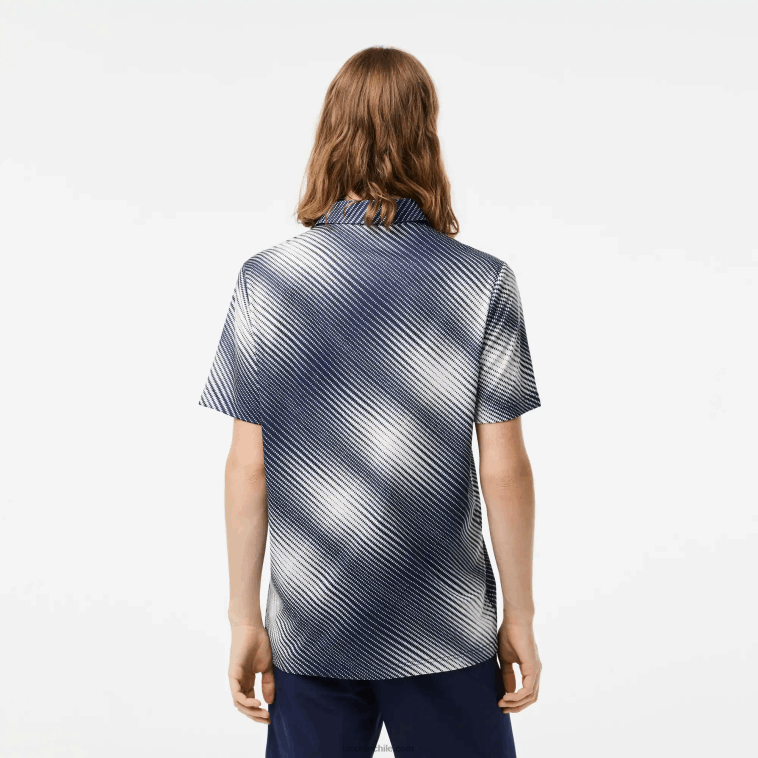 hombres Lacoste blanco azul marino ev0 polo de poliéster reciclado con estampado de golf N6XZ2151