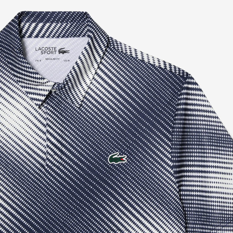 hombres Lacoste blanco azul marino ev0 polo de poliéster reciclado con estampado de golf N6XZ2151
