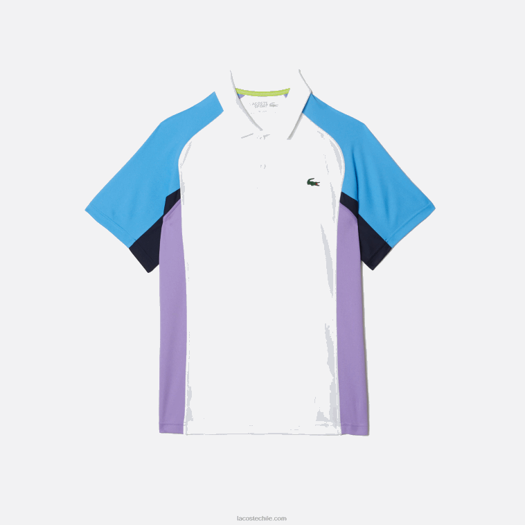 hombres Lacoste blanco azul marino violeta 6hu polo deportivo de tenis de piqué termorregulador N6XZ2779