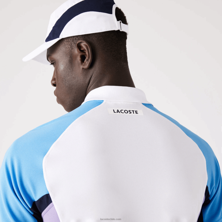 hombres Lacoste blanco azul marino violeta 6hu polo deportivo de tenis de piqué termorregulador N6XZ2779