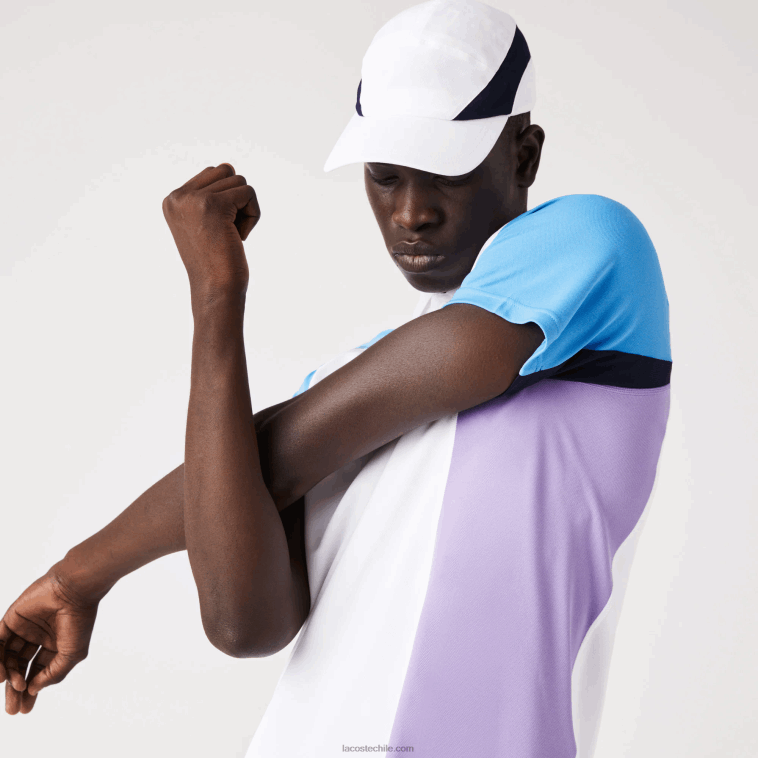 hombres Lacoste blanco azul marino violeta 6hu polo deportivo de tenis de piqué termorregulador N6XZ2779