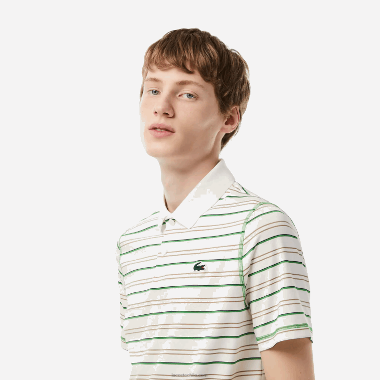 hombres Lacoste blanco beige azul marino verde xiq polo de rayas de poliéster reciclado de golf N6XZ2114