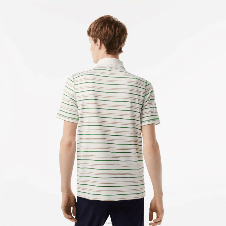 hombres Lacoste blanco beige azul marino verde xiq polo de rayas de poliéster reciclado de golf N6XZ2114
