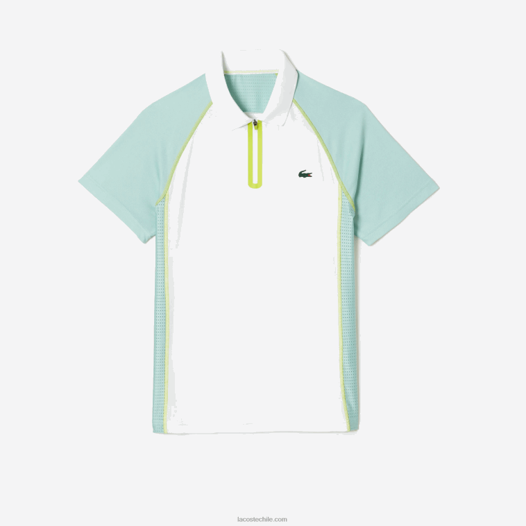 hombres Lacoste blanco verde claro amarillo awc polo de tenis de poliéster reciclado con tecnología ultra-dry N6XZ2137