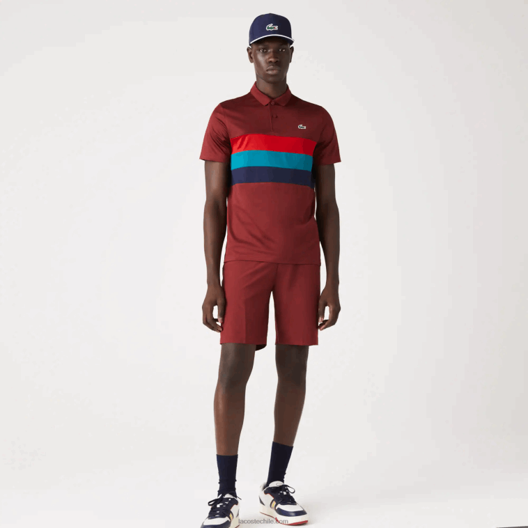 hombres Lacoste burdeos rojo verde azul yjy polo deportivo de golf con rayas tricolores N6XZ2825