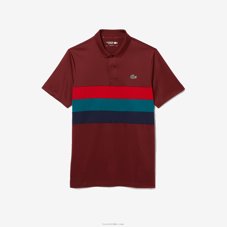hombres Lacoste burdeos rojo verde azul yjy polo deportivo de golf con rayas tricolores N6XZ2825