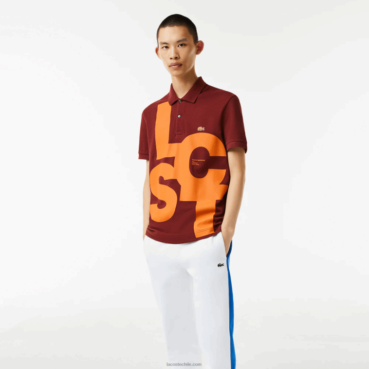 hombres Lacoste burdeos zs1 polo de petit piqué con letras en contraste de corte regular N6XZ2711