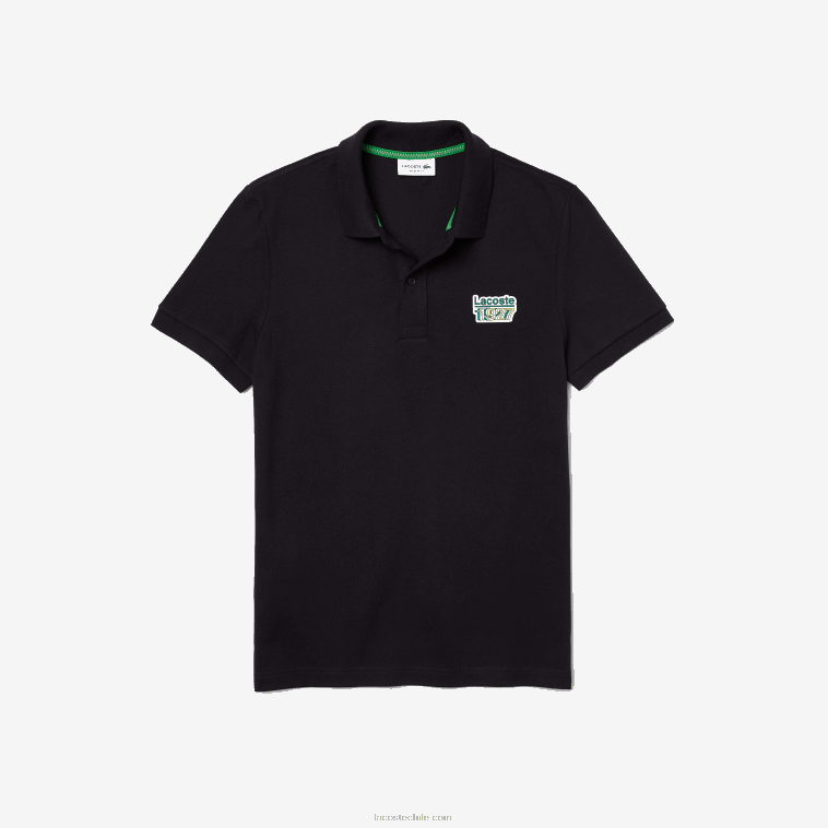 hombres Lacoste fondo azul marino polo de corte regular de piqué de algodón con insignia N6XZ2912