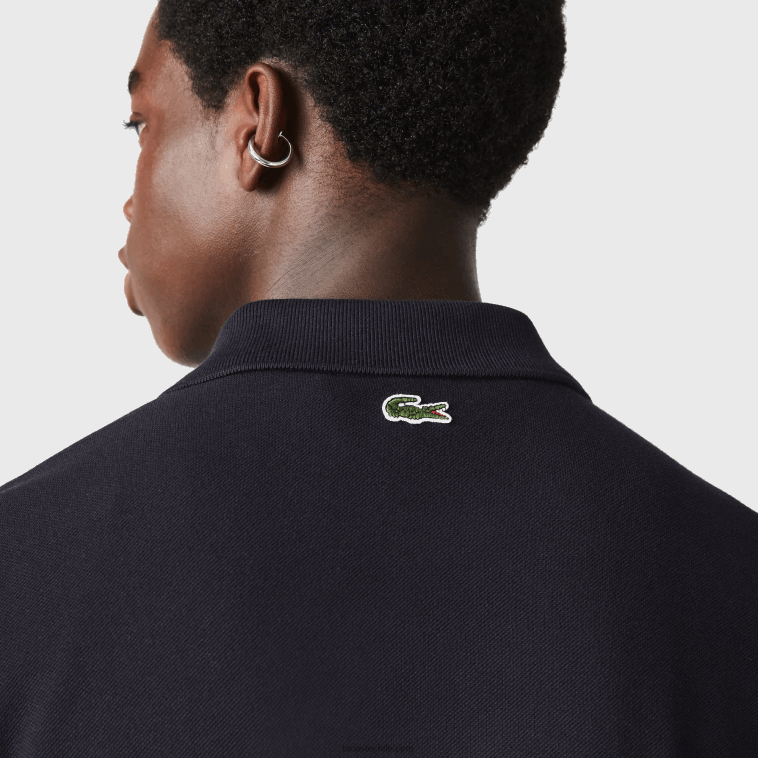 hombres Lacoste fondo azul marino polo de corte regular de piqué de algodón con insignia N6XZ2912