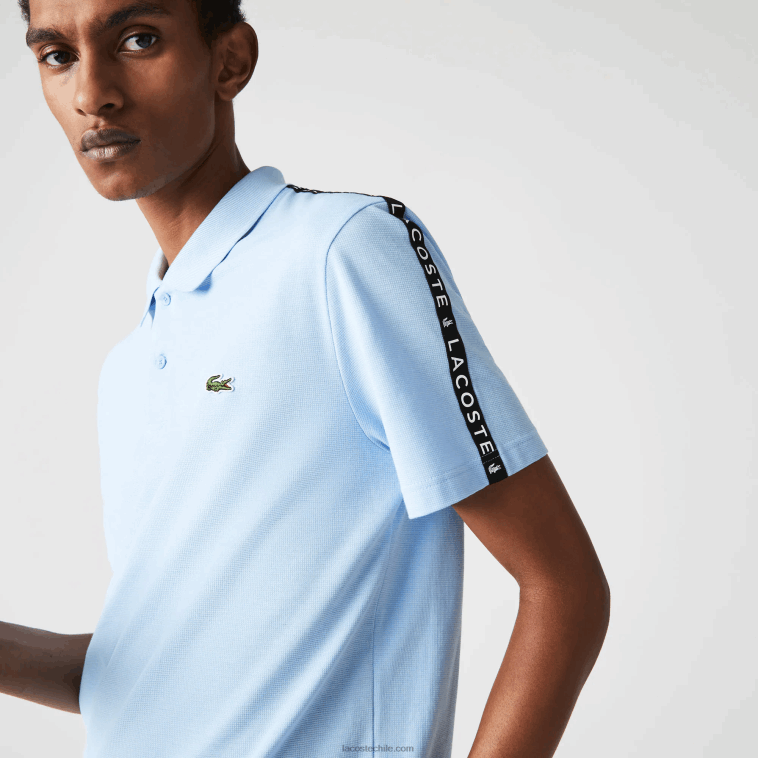 hombres Lacoste hbp azul polo de algodón ultraligero con banda de letras N6XZ2815