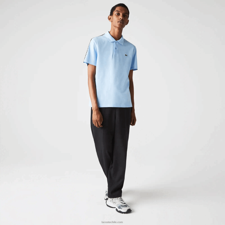 hombres Lacoste hbp azul polo de algodón ultraligero con banda de letras N6XZ2815