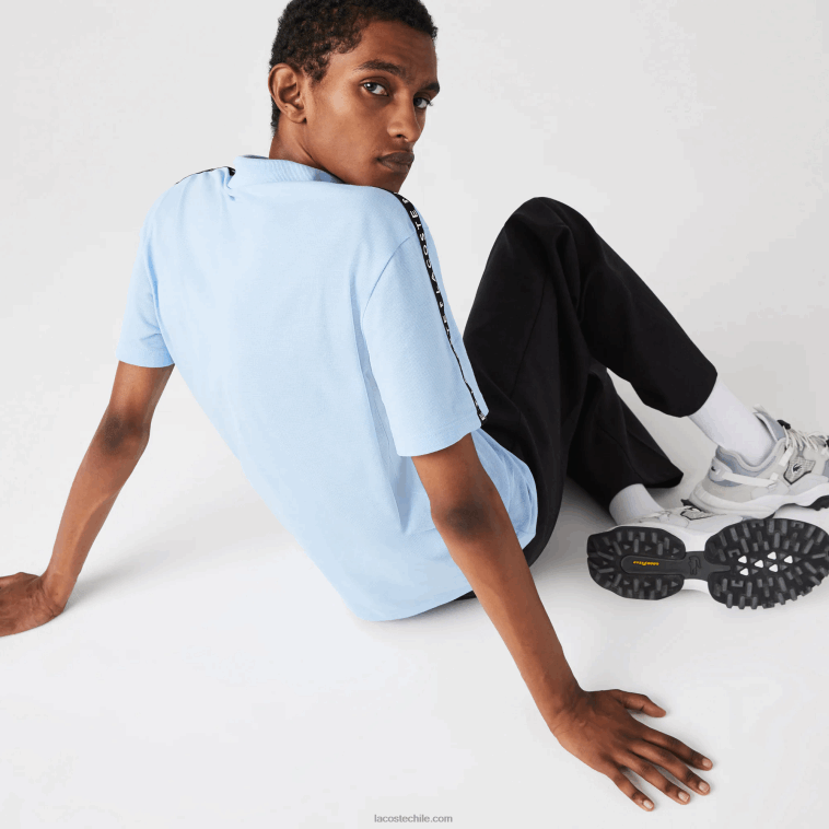 hombres Lacoste hbp azul polo de algodón ultraligero con banda de letras N6XZ2815