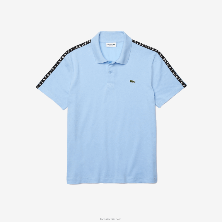 hombres Lacoste hbp azul polo de algodón ultraligero con banda de letras N6XZ2815