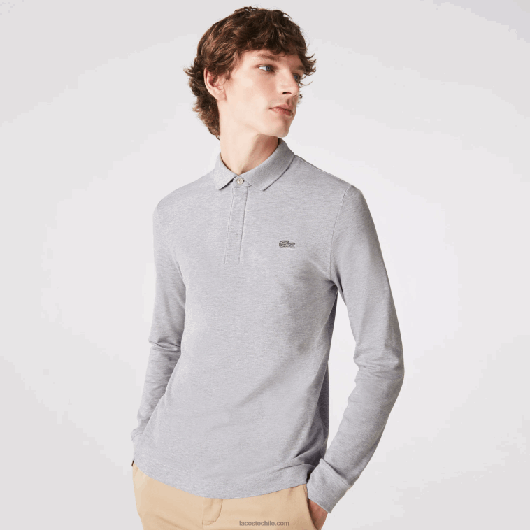 hombres Lacoste lomo gris cca polo de piqué de algodón elástico de manga larga smart paris N6XZ2668