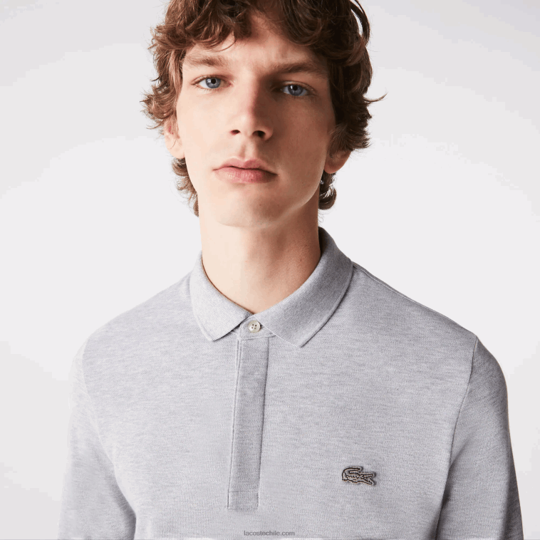 hombres Lacoste lomo gris cca polo de piqué de algodón elástico de manga larga smart paris N6XZ2668