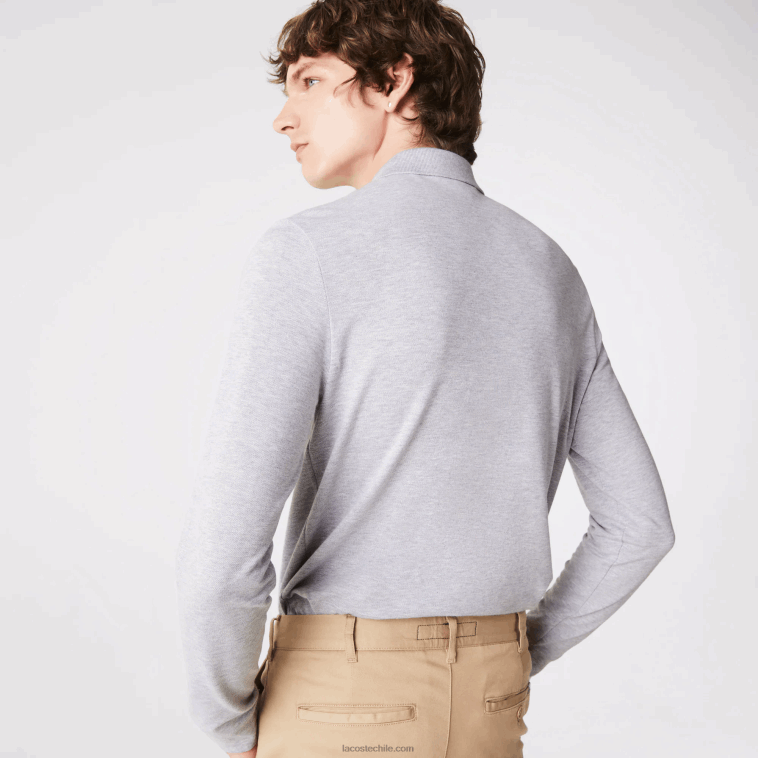 hombres Lacoste lomo gris cca polo de piqué de algodón elástico de manga larga smart paris N6XZ2668
