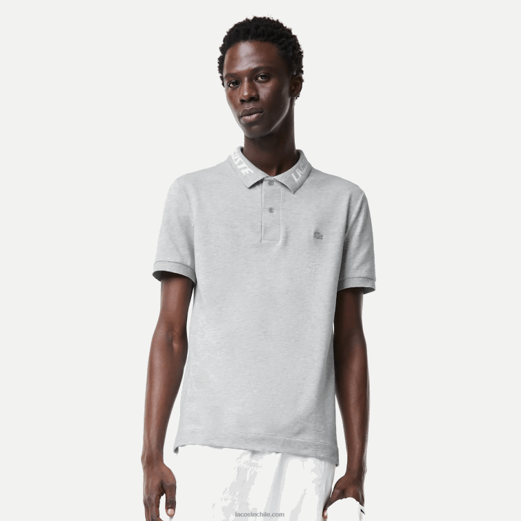 hombres Lacoste lomo gris cca polo de piqué elástico slim fit con logo N6XZ2778