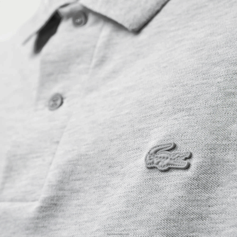 hombres Lacoste lomo gris cca polo de piqué elástico slim fit con logo N6XZ2778