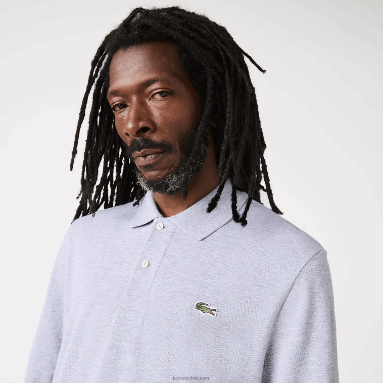 hombres Lacoste lomo gris cca polo jaspeado de manga larga original l.12.12 N6XZ2787