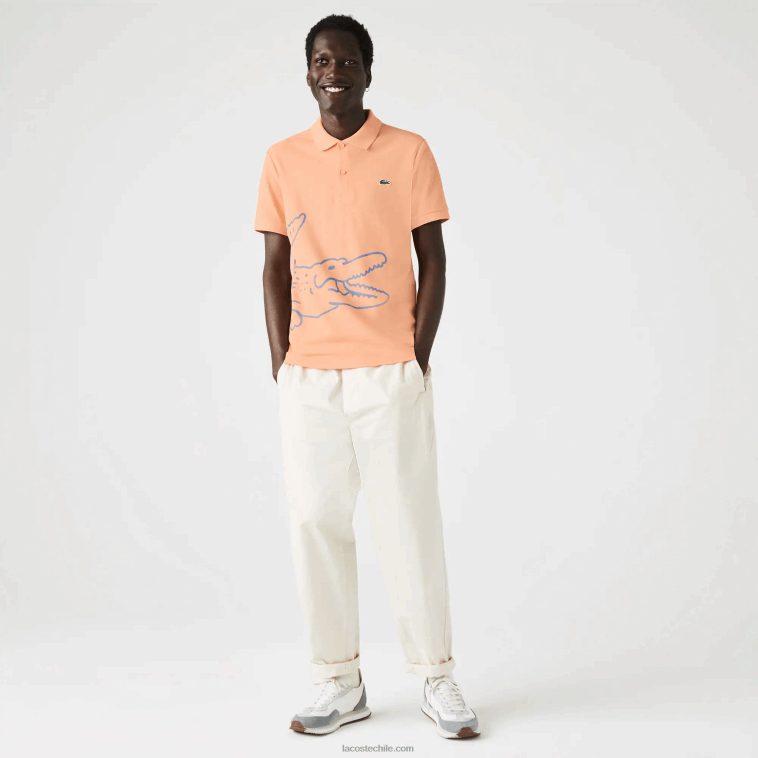 hombres Lacoste naranja claro heb polo de corte regular en piqué de algodón con estampado de cocodrilo N6XZ2647