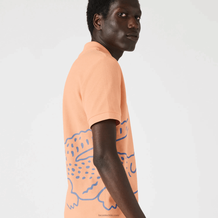 hombres Lacoste naranja claro heb polo de corte regular en piqué de algodón con estampado de cocodrilo N6XZ2647