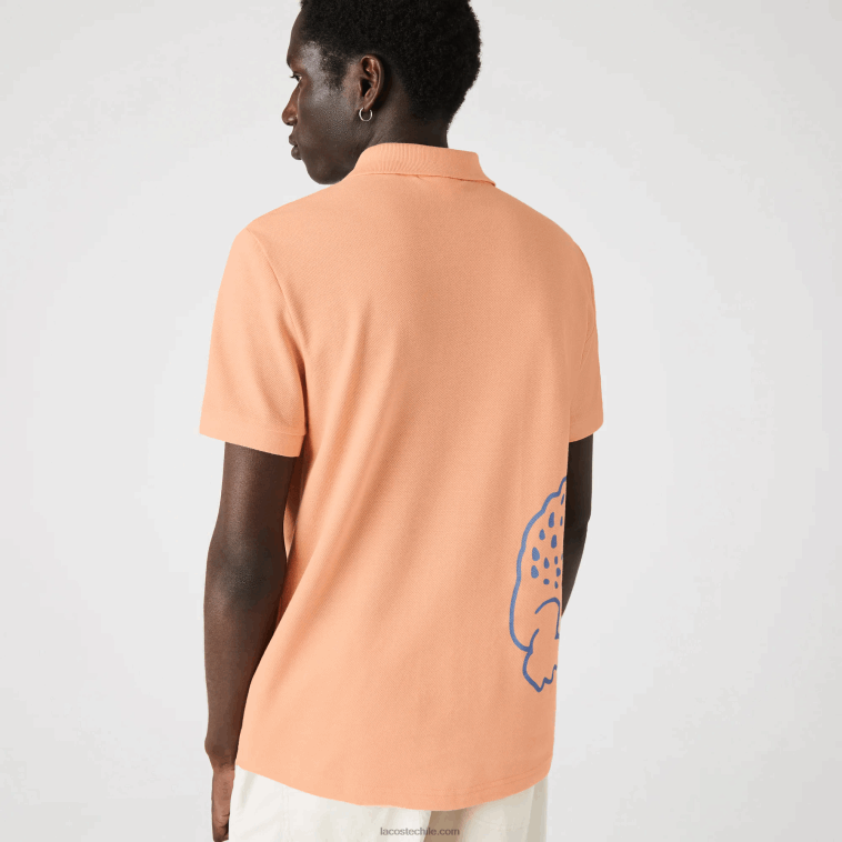 hombres Lacoste naranja claro heb polo de corte regular en piqué de algodón con estampado de cocodrilo N6XZ2647
