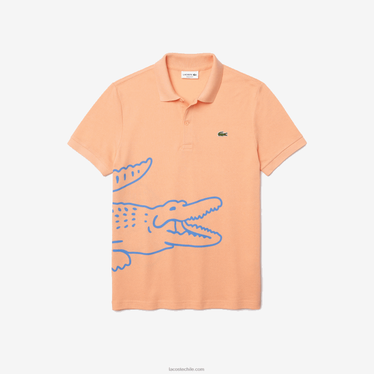 hombres Lacoste naranja claro heb polo de corte regular en piqué de algodón con estampado de cocodrilo N6XZ2647