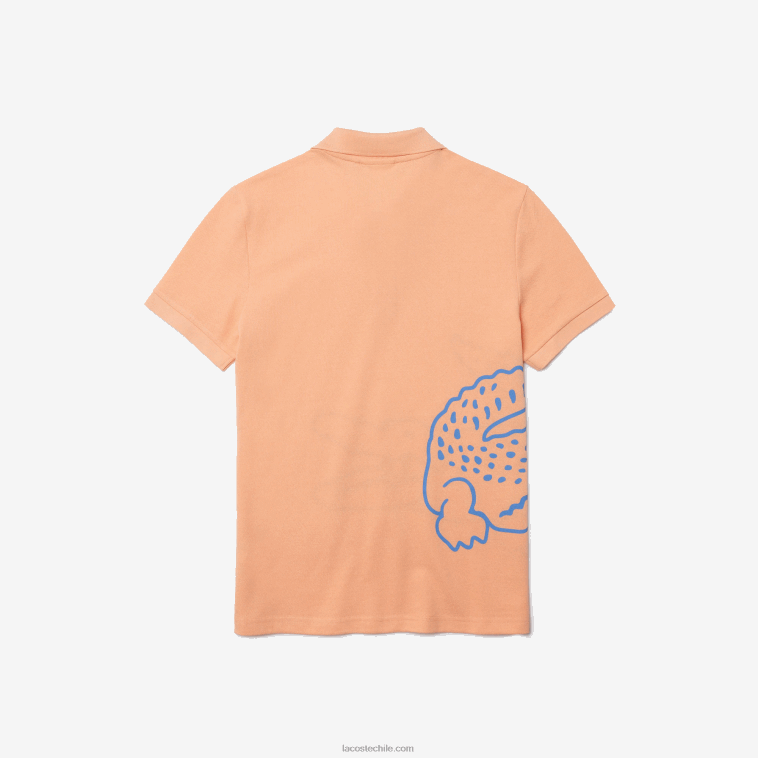 hombres Lacoste naranja claro heb polo de corte regular en piqué de algodón con estampado de cocodrilo N6XZ2647