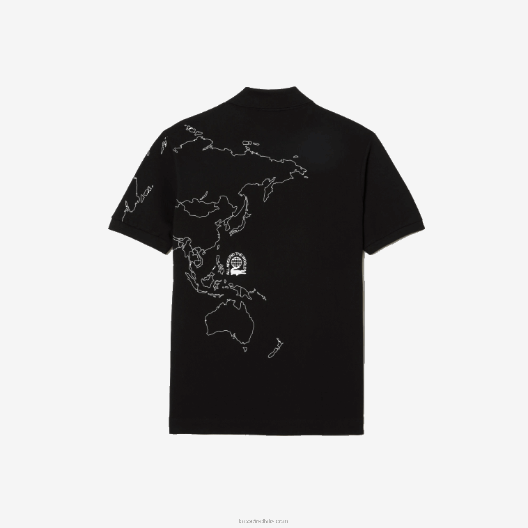 hombres Lacoste negro 031 polo de algodón orgánico estampado original l.12.12 N6XZ231