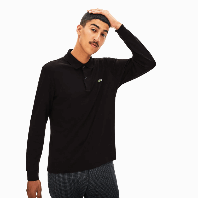 hombres Lacoste negro 031 polo de manga larga de algodón pima regular fit N6XZ2858