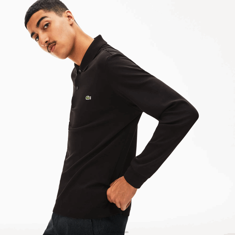 hombres Lacoste negro 031 polo de manga larga de algodón pima regular fit N6XZ2858