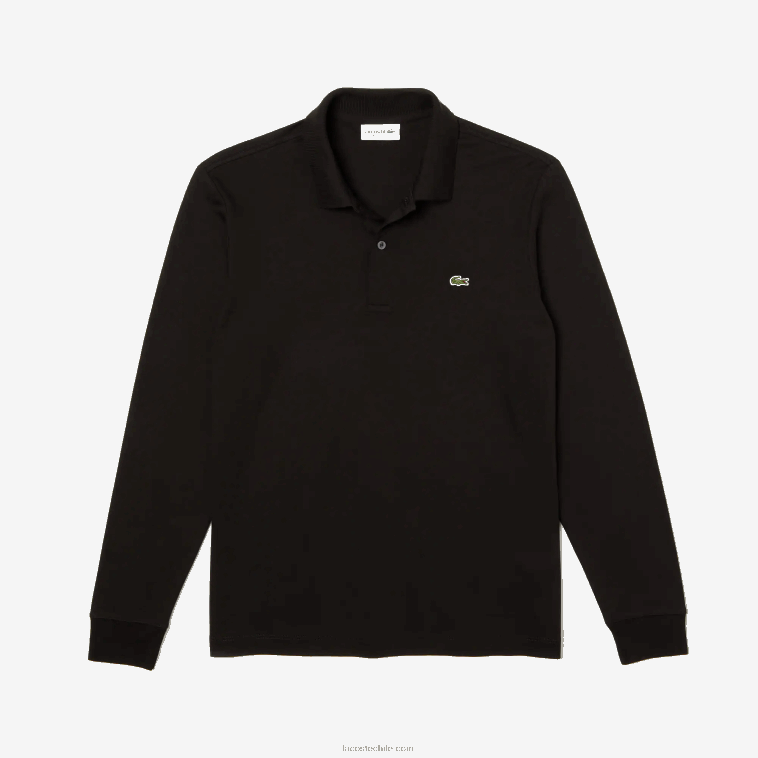 hombres Lacoste negro 031 polo de manga larga de algodón pima regular fit N6XZ2858