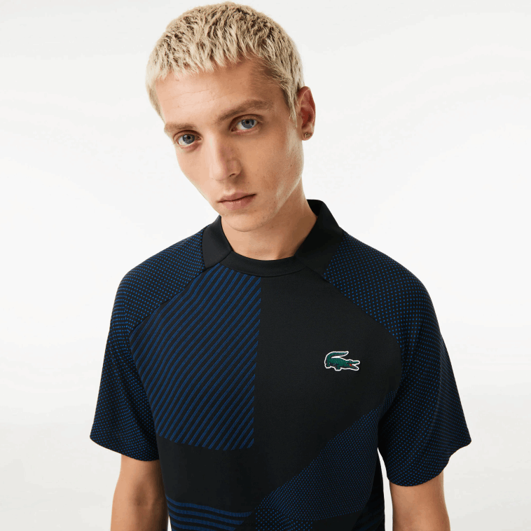 hombres Lacoste negro azul 985 Polo de tenis sport slim fit sin costuras N6XZ2770