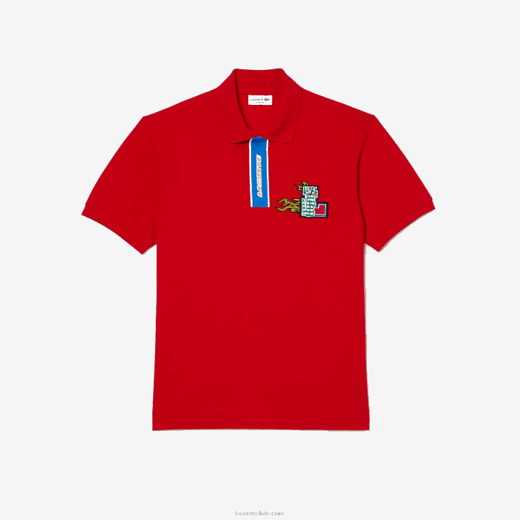 hombres Lacoste rojo 240 polo con solapa en contraste y placa de cocodrilo N6XZ2633