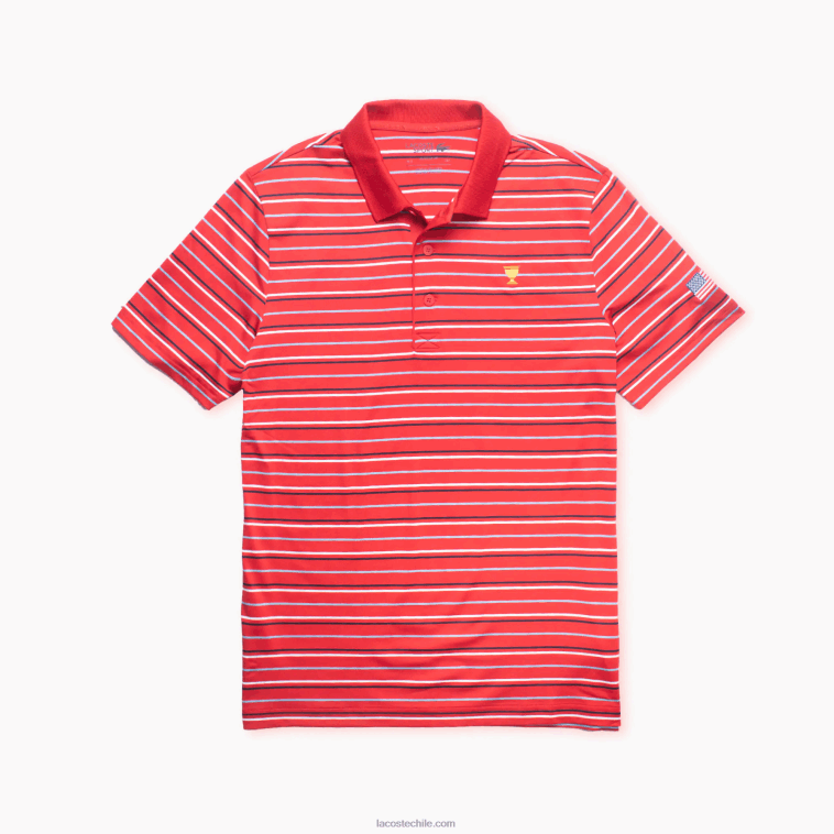 hombres Lacoste rojo azul marino blanco t73 polo sport a rayas de la copa presidente N6XZ21228