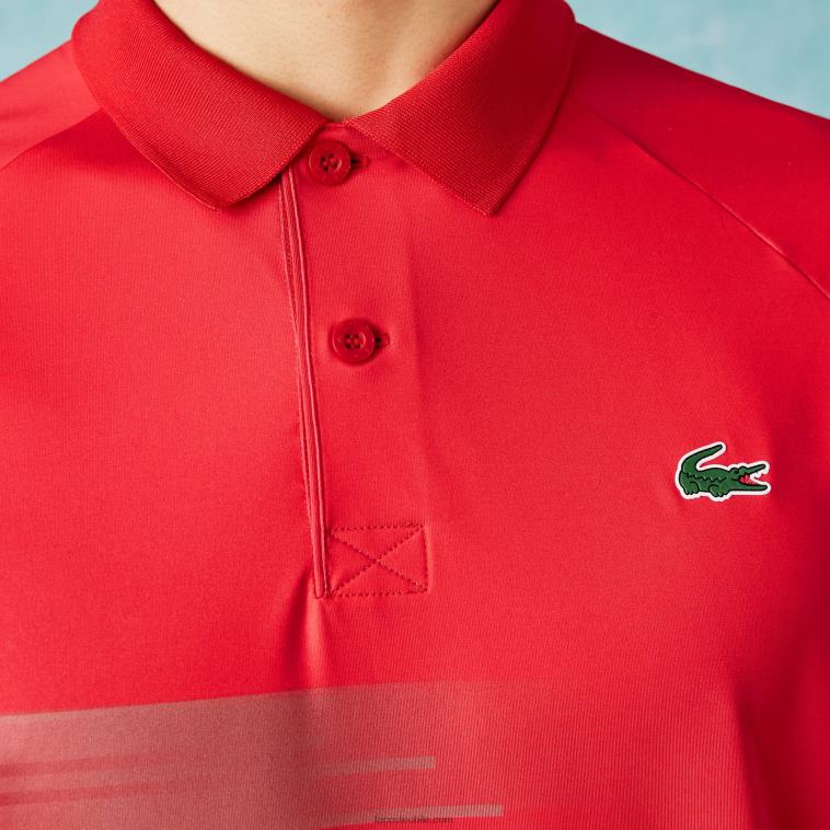 hombres Lacoste rojo blanco c9u Polo sport elástico con estampado Novak Djokovic N6XZ2929
