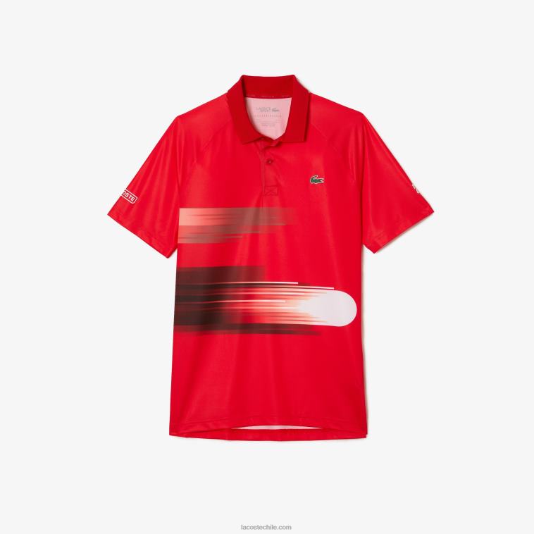 hombres Lacoste rojo blanco c9u Polo sport elástico con estampado Novak Djokovic N6XZ2929