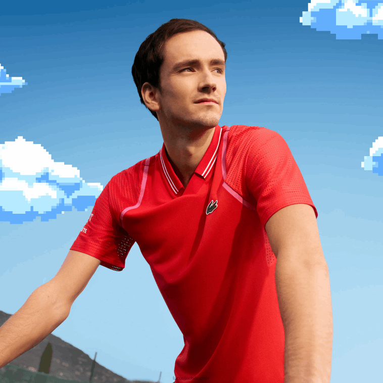 hombres Lacoste rojo s5h tenis x daniil medvedev polo N6XZ2233