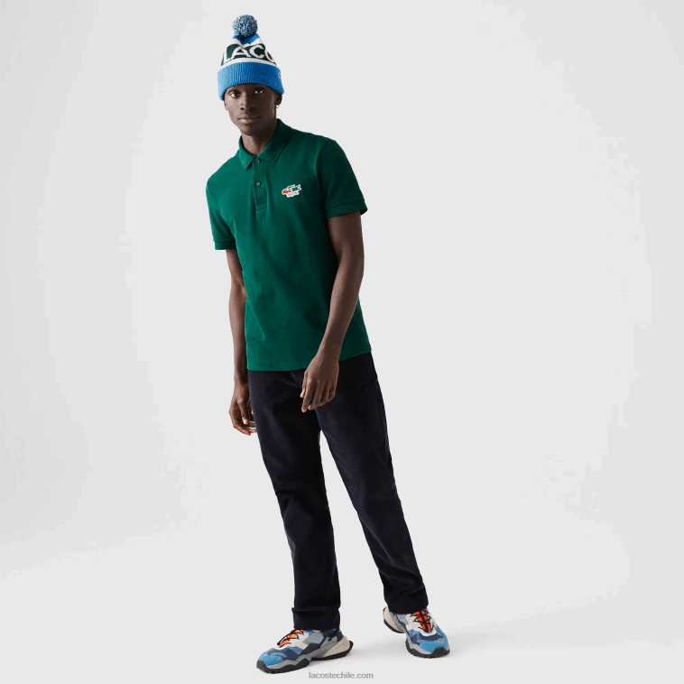 hombres Lacoste verde 3m2 polo regular fit de algodón orgánico con cocodrilos N6XZ2843