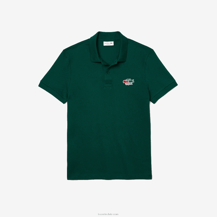 hombres Lacoste verde 3m2 polo regular fit de algodón orgánico con cocodrilos N6XZ2843