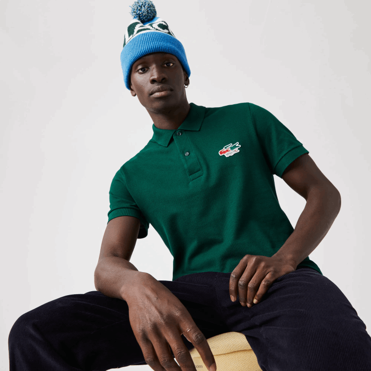 hombres Lacoste verde 3m2 polo regular fit de algodón orgánico con cocodrilos N6XZ2843
