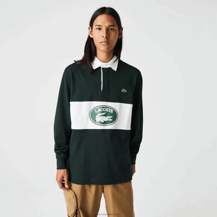 hombres Lacoste yzp verde polo de rugby holgado con logo N6XZ21687