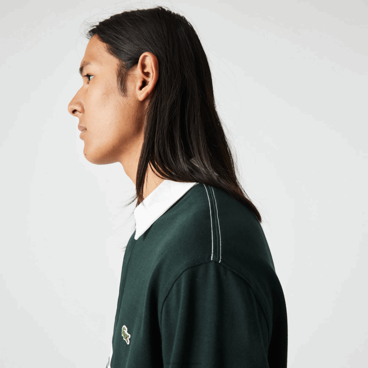 hombres Lacoste yzp verde polo de rugby holgado con logo N6XZ21687