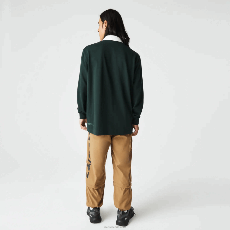 hombres Lacoste yzp verde polo de rugby holgado con logo N6XZ21687