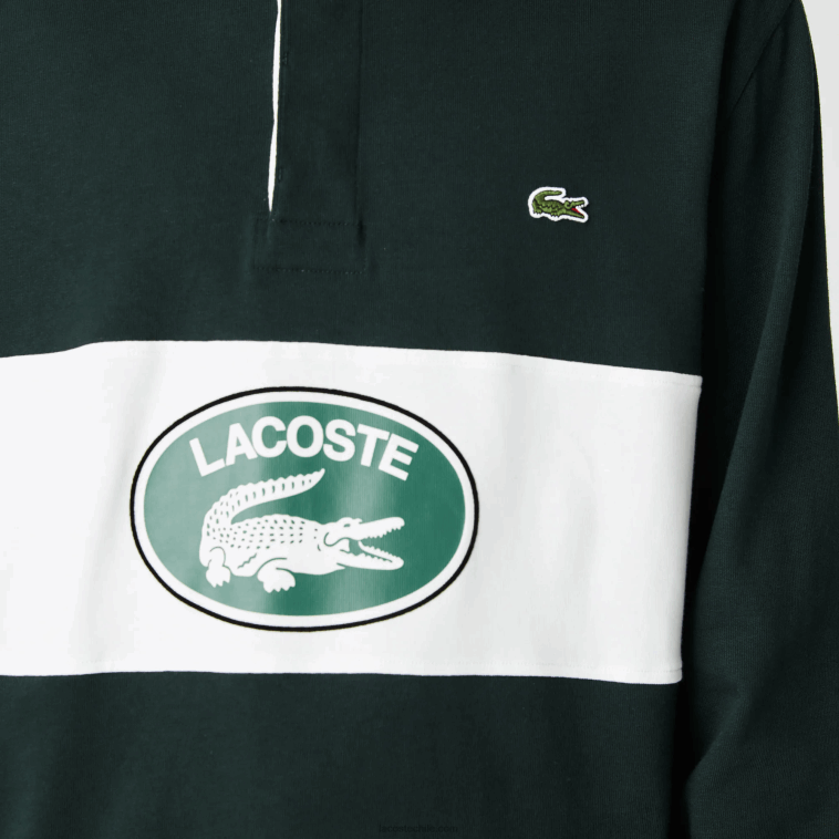 hombres Lacoste yzp verde polo de rugby holgado con logo N6XZ21687