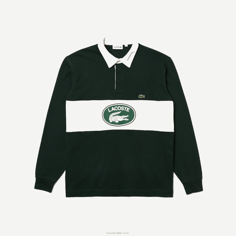 hombres Lacoste yzp verde polo de rugby holgado con logo N6XZ21687